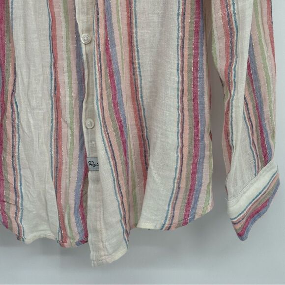Rails Charli Havana Stripe Linen Blend Shirt Top Ivory Pastel Metallic Thread S - Picture 3 of 6